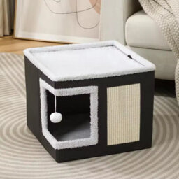 Large Cat Cube House Cosy Foldable Bed Pet Cave Furry Soft Cushions Scratch Pads - thumbnail 7