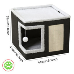 Large Cat Cube House Cosy Foldable Bed Pet Cave Furry Soft Cushions Scratch Pads - thumbnail 2