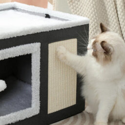 Large Cat Cube House Cosy Foldable Bed Pet Cave Furry Soft Cushions Scratch Pads - thumbnail 3