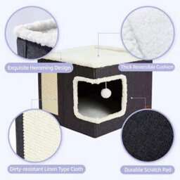 Large Cat Cube House Cosy Foldable Bed Pet Cave Furry Soft Cushions Scratch Pads - thumbnail 8