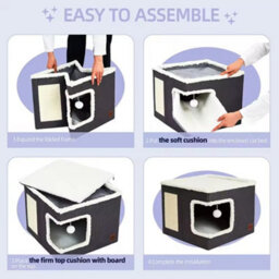 Large Cat Cube House Cosy Foldable Bed Pet Cave Furry Soft Cushions Scratch Pads - thumbnail 9
