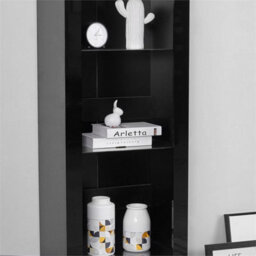 Black Matt Body & Black High Gloss Fronts Tall Cabinet Bookcase Display Shelf Unit - thumbnail 3