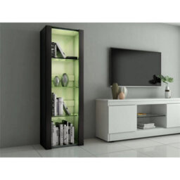 Black Matt Body & Black High Gloss Fronts Tall Cabinet Bookcase Display Shelf Unit - thumbnail 6