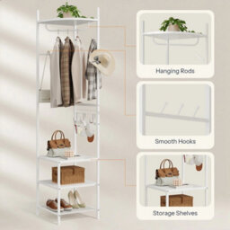 White Freestanding Hall Tree Coat Stand With Storage Shelves - thumbnail 4