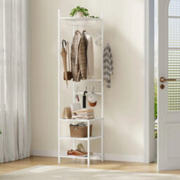 White Freestanding Hall Tree Coat Stand With Storage Shelves - thumbnail 5