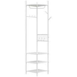 White Freestanding Hall Tree Coat Stand With Storage Shelves - thumbnail 3