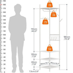 White Freestanding Hall Tree Coat Stand With Storage Shelves - thumbnail 2