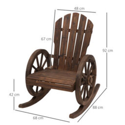 Outsunny Adirondack Rocking Chair Porch Garden Lounging, Carbonized Wood - thumbnail 3