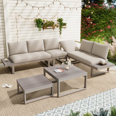 Matteo 6-Seater Reclining Modular Garden Lounge Set With Wpc Tables - Beige & Khaki Frame - image 1