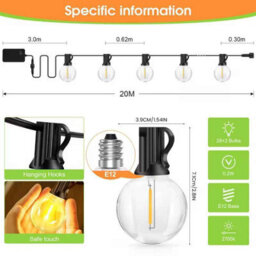 20M Fairy String Lights G40 Patio Garden Led Lights Dimmable Lamp With Remote Control For Wedding Party Christmas Decor - thumbnail 2
