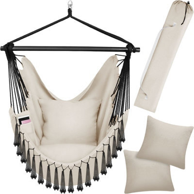 Tectake Hanging Chair Malika, Boho Style, Load Capacity 150Kg - Beige - 1 - image 1