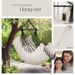 Tectake Hanging Chair Malika, Boho Style, Load Capacity 150Kg - Beige - 1 - thumbnail 7