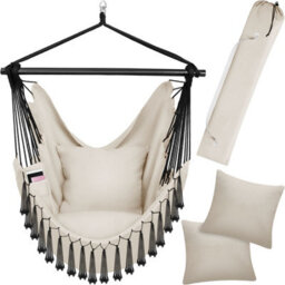 Tectake Hanging Chair Malika, Boho Style, Load Capacity 150Kg - Beige - 1 - thumbnail 1