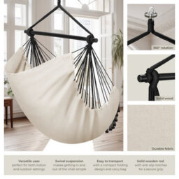 Tectake Hanging Chair Malika, Boho Style, Load Capacity 150Kg - Beige - 1 - thumbnail 3
