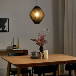 Wyld and Coco Lumina Pendant Black Ribbed Fabric Shade Modern Pendant Light For Living Room And Dining - thumbnail 2