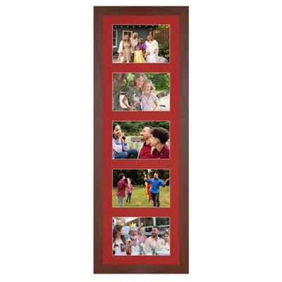 AK Frames 26X8 Rose Wood Modern Multi Photo Frame With Crimson Mount - Holds 5 Apertures (5X) 6X4 Photos - image 1