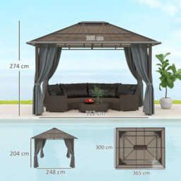 Outsunny 3.6X3(M) Hardtop Gazebo Garden Pavilion W/ Polycarbonate Roof, Grey - thumbnail 3