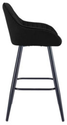 Lamboro Velluto Velvet Kitchen Bar Stool, Matt Black Fixed Height Legs With Footrest, Breakfast & Home Bar Stool - Black - thumbnail 2