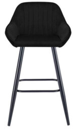 Lamboro Velluto Velvet Kitchen Bar Stool, Matt Black Fixed Height Legs With Footrest, Breakfast & Home Bar Stool - Black - thumbnail 4