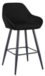 Lamboro Velluto Velvet Kitchen Bar Stool, Matt Black Fixed Height Legs With Footrest, Breakfast & Home Bar Stool - Black - thumbnail 1