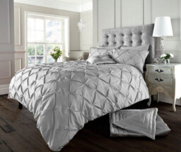 Smart Living Pintuck Duvet Cover With Pillowcases Polycotton Quilt Bedding Covers Pinch Pleated Comforter Cover Set - Silver - thumbnail 1