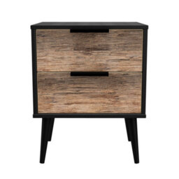 Fuji 2 Drawer Bedside Cabinet In Vintage Oak & Black (Ready Assembled)