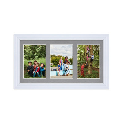 AK Frames 40X20Cm White Classic Multi Photo Frame With Mid Grey Mount - Holds 3 Apertures (3X) 6X4 Photos - image 1