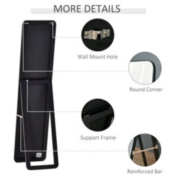 Homcom Full Length Mirror Free Standing Or Wall Mount Dressing Bedroom Black - thumbnail 6