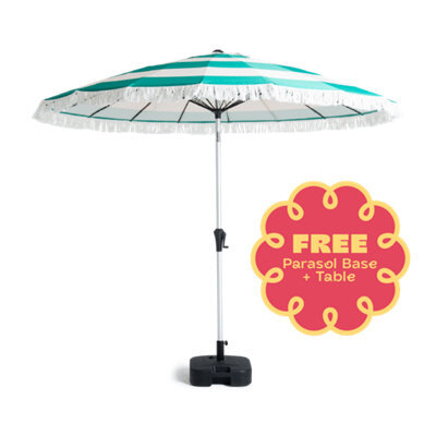 Hayward 2.7M Garden Parasol With Base & Cover, Green Stripe Uv50 Tilt Patio Umbrella With Aluminium Pole - image 1