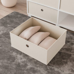 Urbn-Living Urbnliving 47Cm Height White Wooden Tv Unit Stand Media Cabinet 2 Cream Fabric Storage Drawers - thumbnail 3