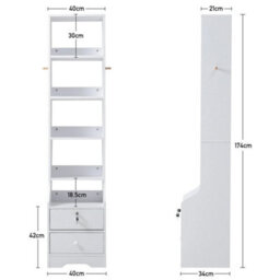 2 Drawers+5 Shelves Bedside Table Nightstand Cabinet Bedroom Storage Shelf Keys Locked Drawers - thumbnail 2