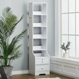 2 Drawers+5 Shelves Bedside Table Nightstand Cabinet Bedroom Storage Shelf Keys Locked Drawers - thumbnail 5