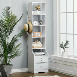 2 Drawers+5 Shelves Bedside Table Nightstand Cabinet Bedroom Storage Shelf Keys Locked Drawers - thumbnail 6