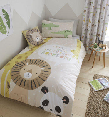 Catherine Lansfield Bedding Roarsome Animals Duvet Cover Set With Pillowcases Natural - image 1