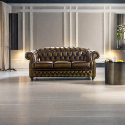 Chesterfield 3 Seater Antique Gold Leather Sofa Bespoke In Buckingham Style - thumbnail 2