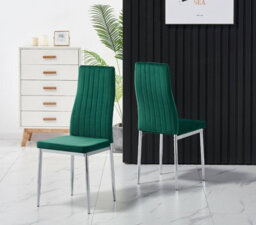 Furnizone UK Set Of 2 Dining Chairs - Monza Modern Dining Chairs - Green Velvet Chrome Legs Dining Chairs - Kitchen Dining Room Chairs