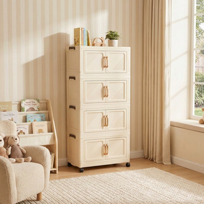 Darphe Cream Pp Foldable 5 Tier Rolling Plastic Storage Cabinet With Magnetic Doors - image 1