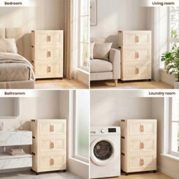 Darphe Cream Pp Foldable 5 Tier Rolling Plastic Storage Cabinet With Magnetic Doors - thumbnail 8