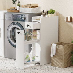 Narrow Bathroom Storage Cabinet Compact Floor Cabinet With Drawer - thumbnail 4