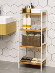Songmics 4 Tier Bamboo Shelf Storage Unit For Bathroom, Bookcase, 45 X 31.5 X 111 Cm, For Living Room, Bedroom, Woody Colour - thumbnail 4