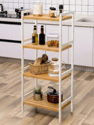 Songmics 4 Tier Bamboo Shelf Storage Unit For Bathroom, Bookcase, 45 X 31.5 X 111 Cm, For Living Room, Bedroom, Woody Colour - thumbnail 3