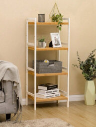 Songmics 4 Tier Bamboo Shelf Storage Unit For Bathroom, Bookcase, 45 X 31.5 X 111 Cm, For Living Room, Bedroom, Woody Colour