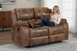 Faux Leather Suede Brown Naples 3 Seater Manual Recliner Sofa - thumbnail 5