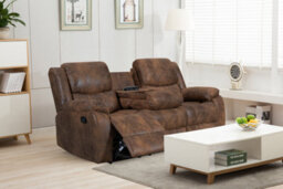 Faux Leather Suede Brown Naples 3 Seater Manual Recliner Sofa - thumbnail 3