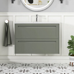 Royal Bathrooms Elmore 800mm Traditional Wall Hung 2 Drawer Bathroom Vanity Unit With Sintered Stone Basin Sink - Matt Green - thumbnail 3