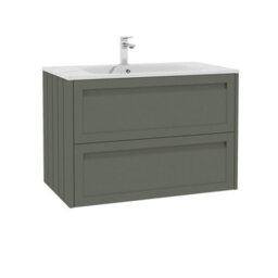 Royal Bathrooms Elmore 800mm Traditional Wall Hung 2 Drawer Bathroom Vanity Unit With Sintered Stone Basin Sink - Matt Green - thumbnail 6