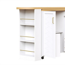 Abrihome Extendable Bar Cart With 2 Doors & 3 Drawers (135-228 X 39 X 104 Cm), Rollable, Home Bar In White, Worktop In Wood Look - thumbnail 8
