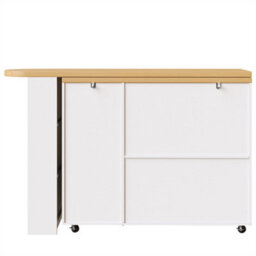 Abrihome Extendable Bar Cart With 2 Doors & 3 Drawers (135-228 X 39 X 104 Cm), Rollable, Home Bar In White, Worktop In Wood Look - thumbnail 7