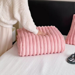 Living And Home Cozy Pink Reversible Fluffy Striped Throw Blanket 200Cm W X 180Cm D - thumbnail 5