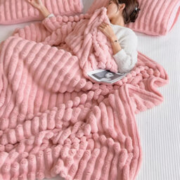 Living And Home Cozy Pink Reversible Fluffy Striped Throw Blanket 200Cm W X 180Cm D - thumbnail 4
